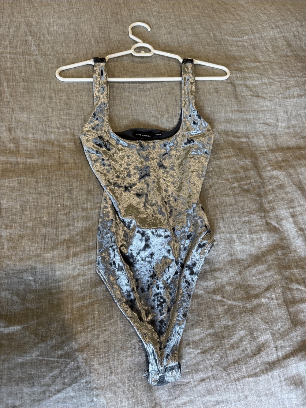 Good American Silver Crushed Velvet Bodysuit
